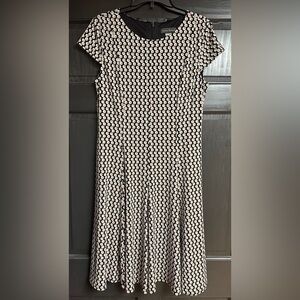Jessica Howard Fit & Flare Midi Dress Navy Blue White & Tan Dots Women’s Size 12